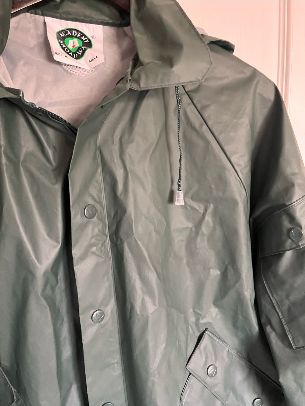 Vintage Academy Broadway Corp Hooded Long Rain Coat Jacket Green Men Size M - Picture 7 of 15